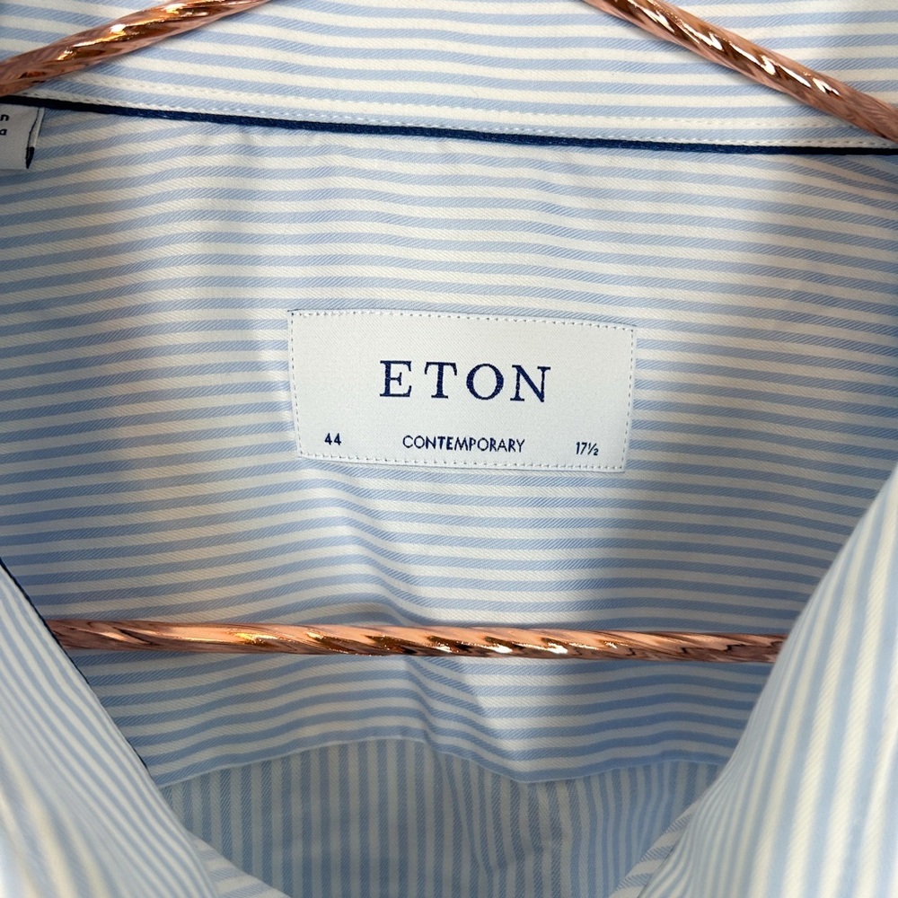 Eton Blue and White Striped Cotton Button Down Shirt - Picture 3 of 7